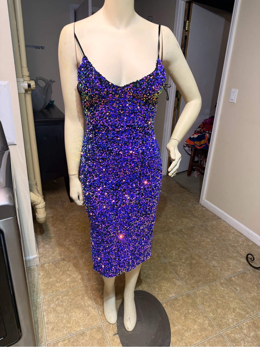 Fashion Nova Iridescent Purple Sequin Cami Midi Dress